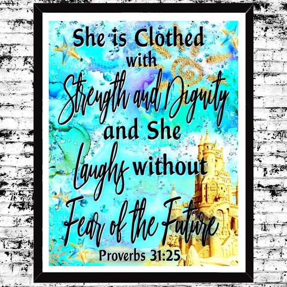 Handmade Other - "She Is Clothed In Strength & Dignity" Beach Sandcastle Inspirational Art Print
